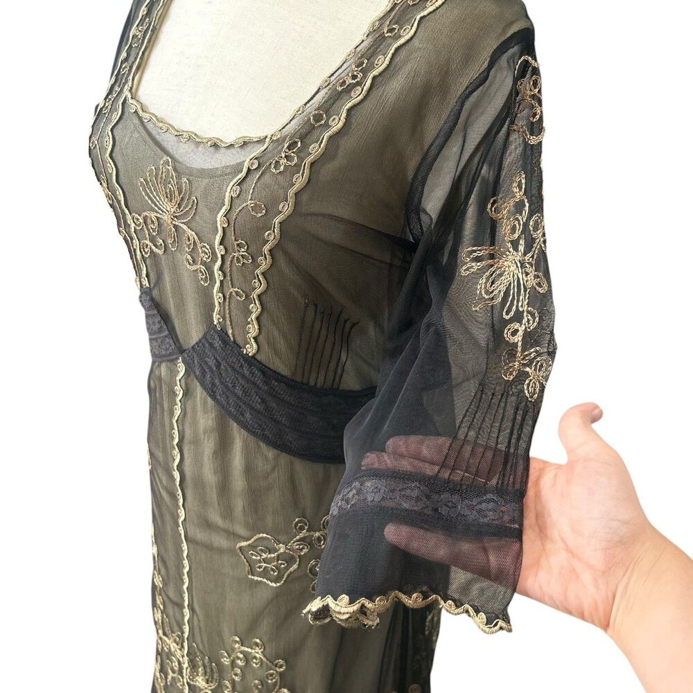 True Romance Nataya Black Empire Waist Embroidered Victorian Titanic Dress Sz M - Picture 3 of 9